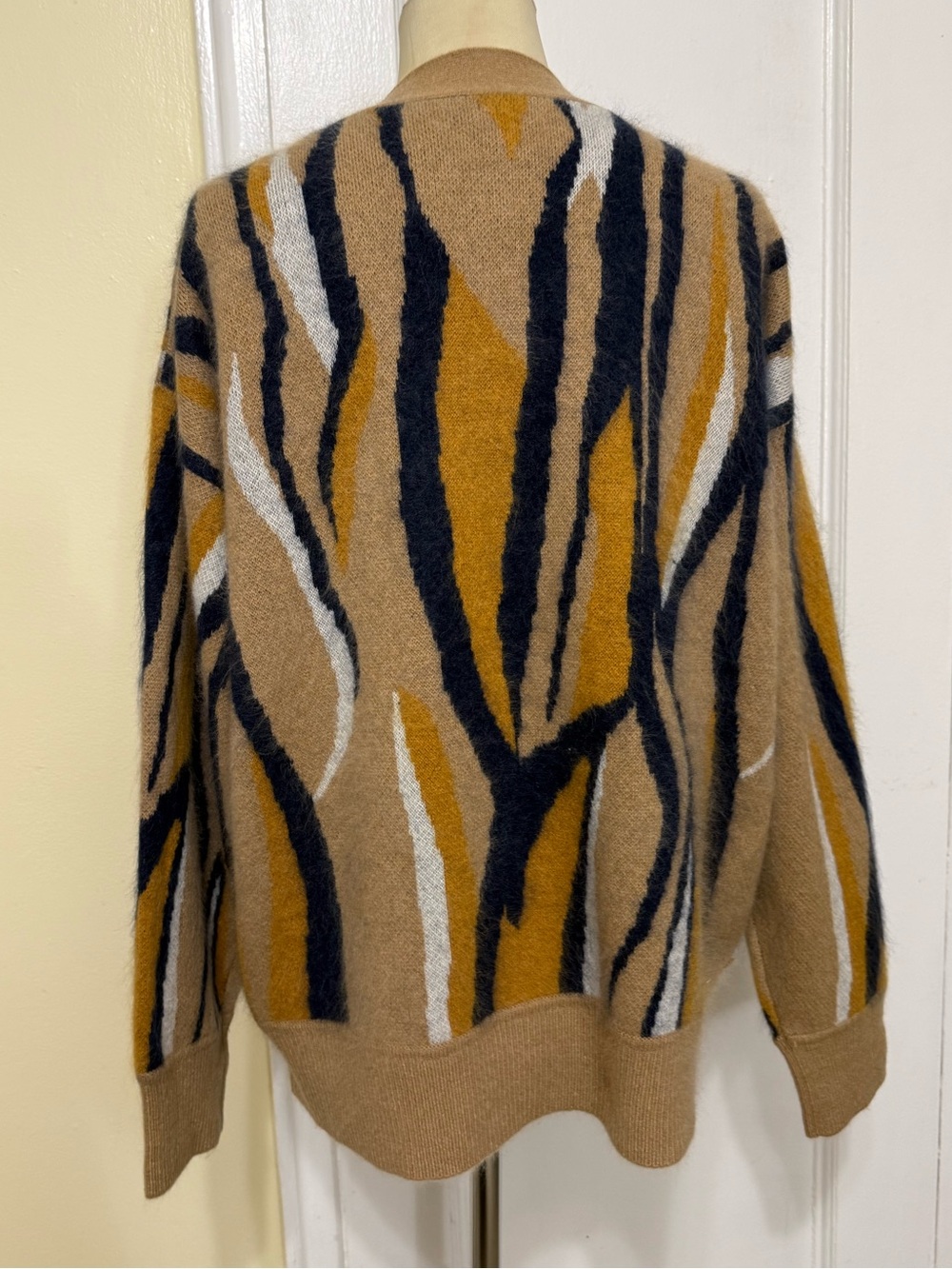 REISS
Serafina Wool Cashmere Intarsia Stripe Cardigan in Camel - Picture 9 of 14